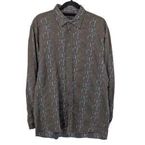 Vtg Haupt Germany Button Up Shirt Brown Textured Abstract Y2K Euro Poland Size L